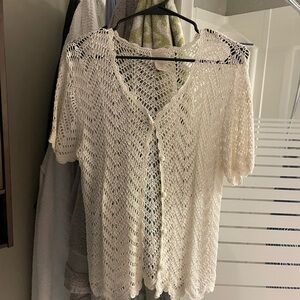 Women's Crochet Button-Front Cardigan Sweater - Cream